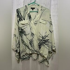 “Alfani” Blouse Green Palms “Great Escape” SZ: (1X) Long-Sleeve Lite-Weight NWT